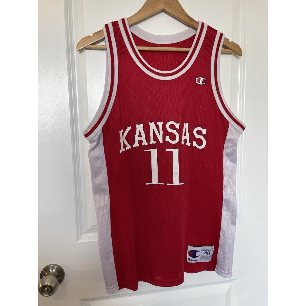 Vintage Y2K Kansas Jayhawks KU Champion Jersey #11 size 40 Men's Medium Red